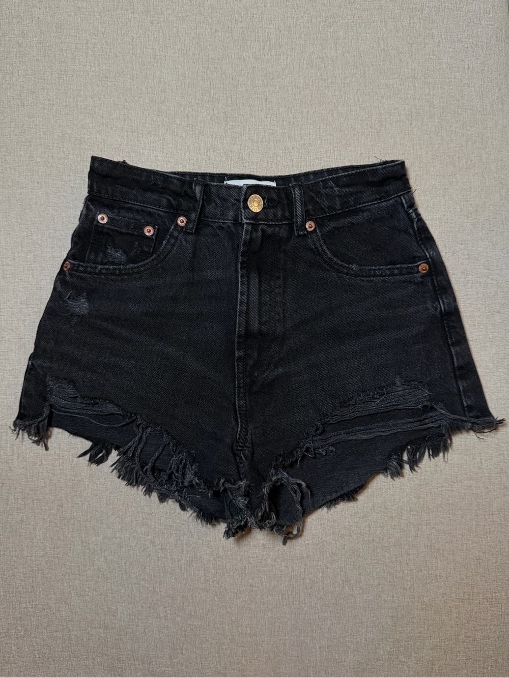 Zara High-Rise Black Denim Mini Shorts